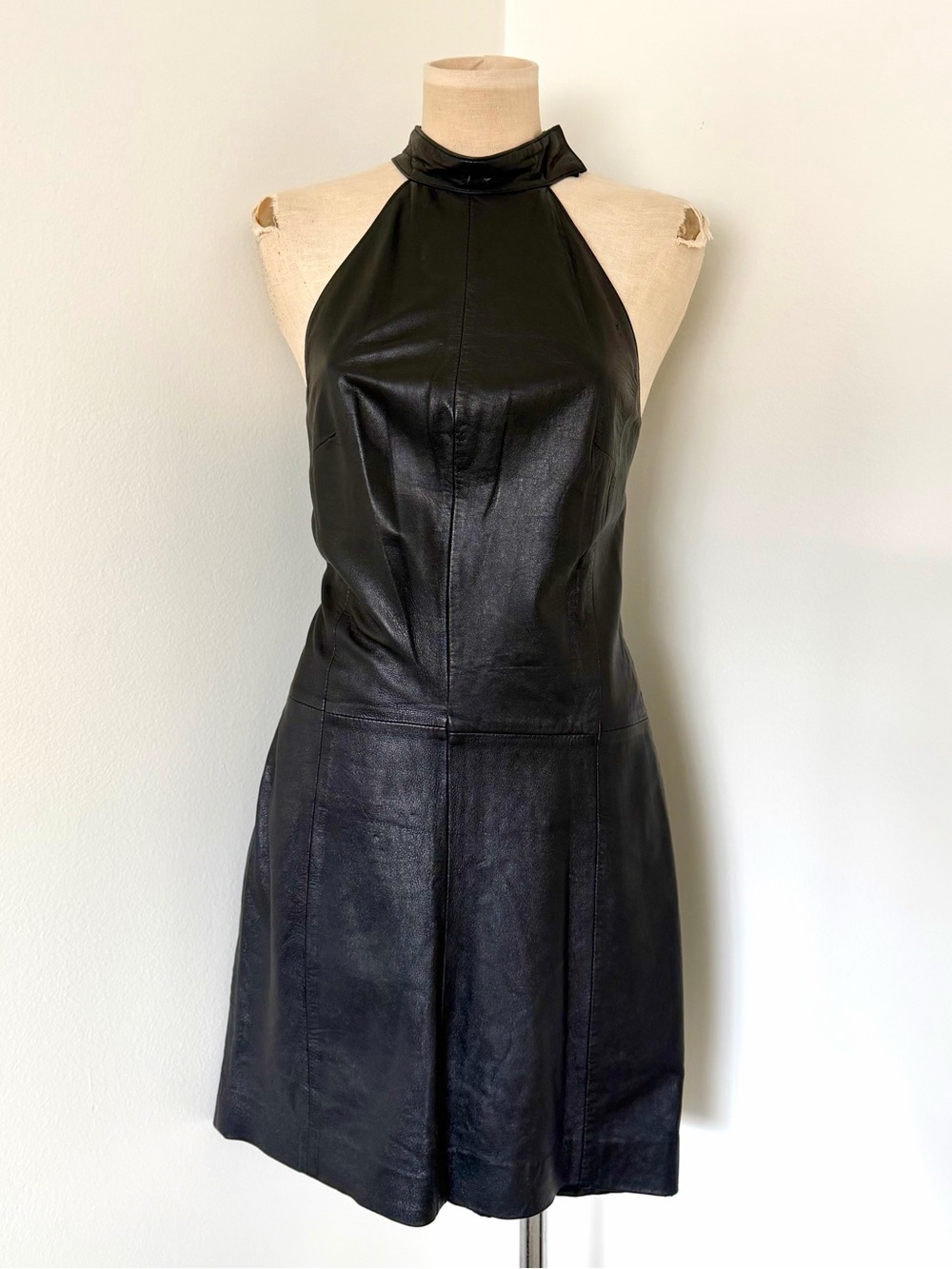 Oasis Black Halter Leather Mini Dress